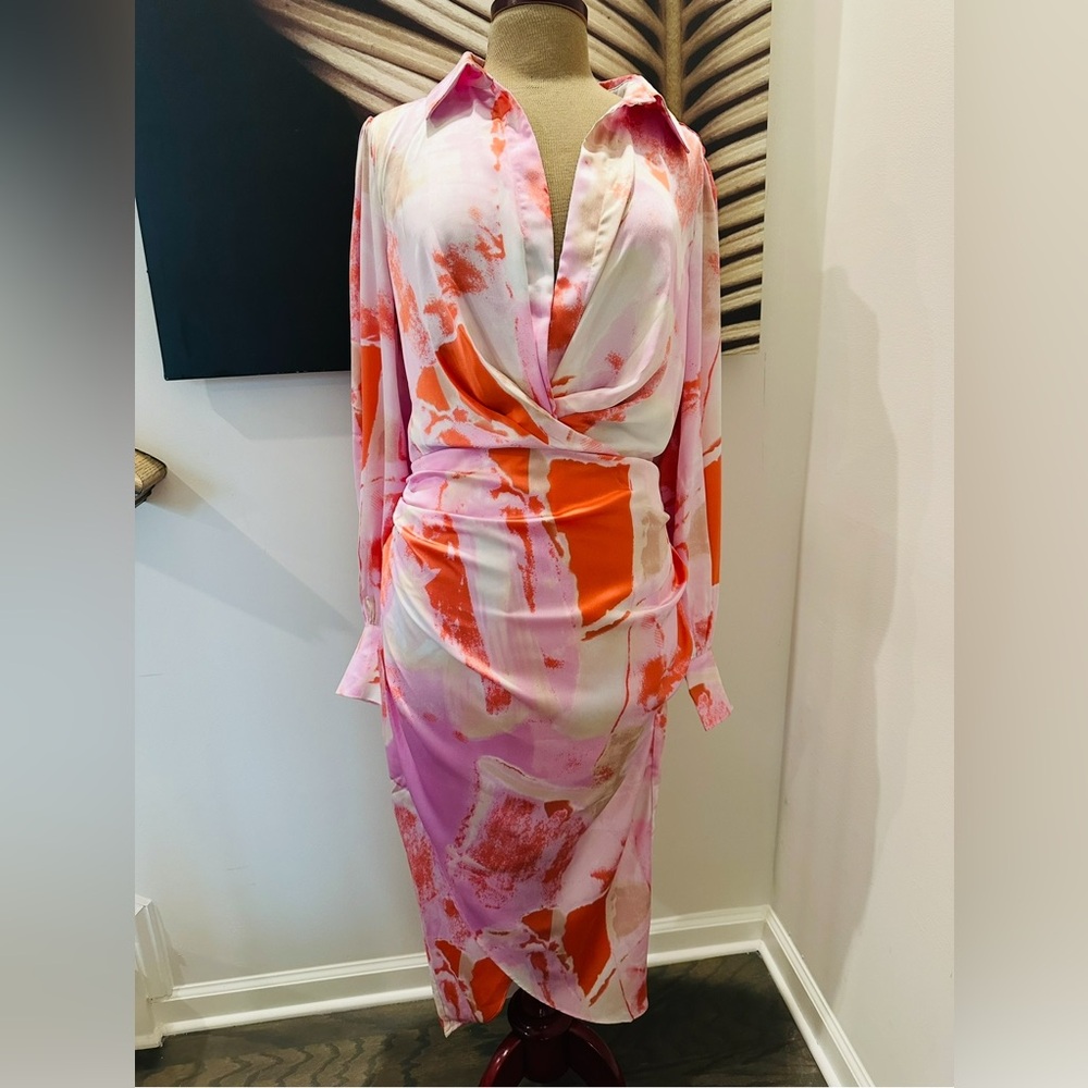 Vibrant Pink and Orange Wrap Dress